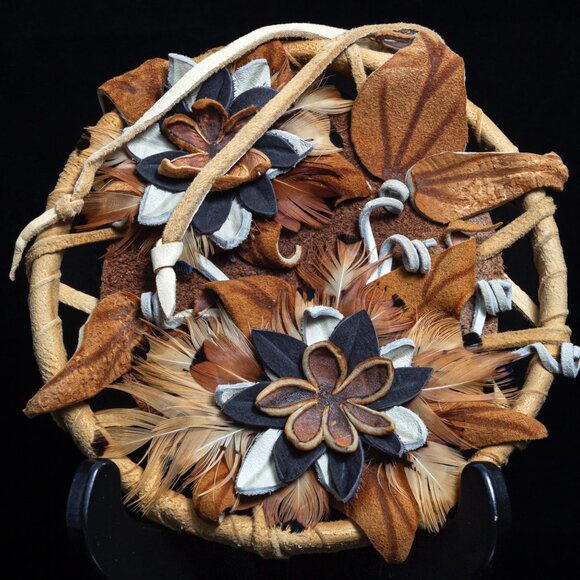 Custom Wall Hanging | Handcrafted Leather & Feather Floral Wall Art Duo - Picture 2 of 12